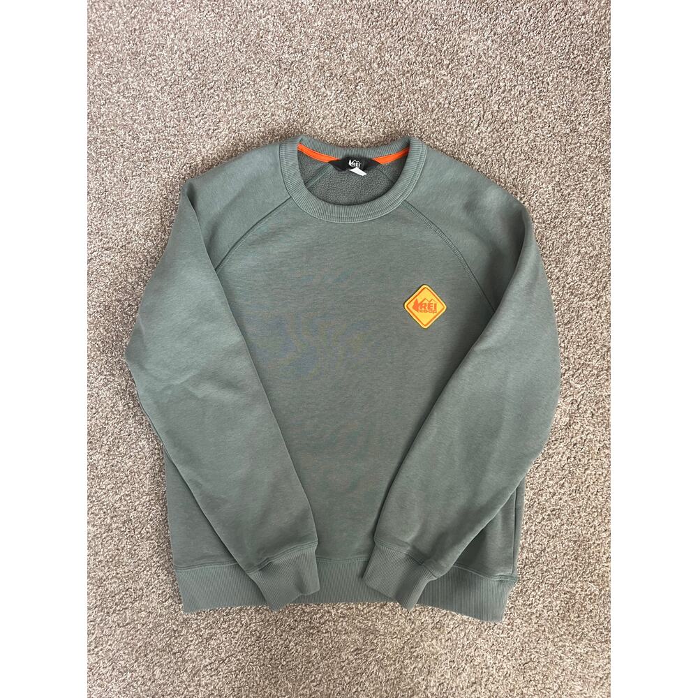 REI Co-op Logo Patch Crewneck Sweatshirt Green Gorpcore Hiking Pullover Small